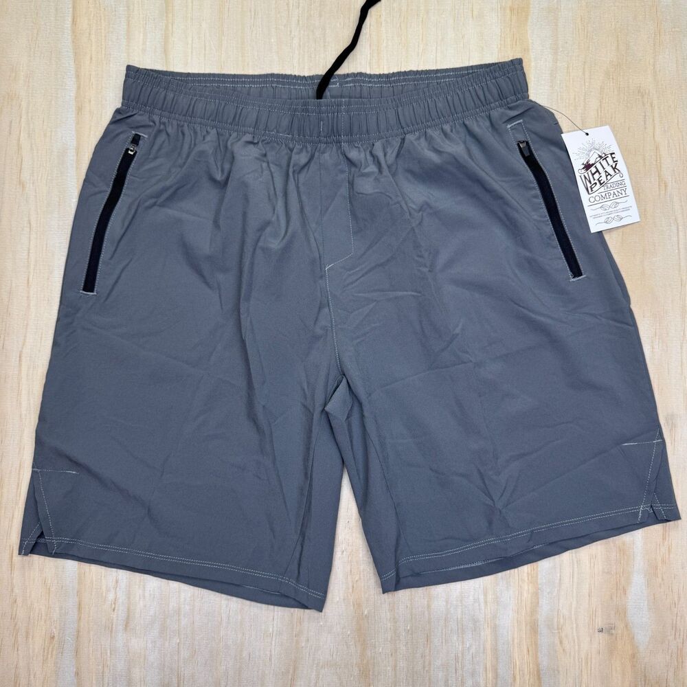 NEW White Peak Athletic Polyester Shorts Gray Zipper Pockets Drawstring Sz XL